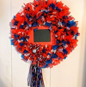 Patriotic Wreath with chalkboard middle.